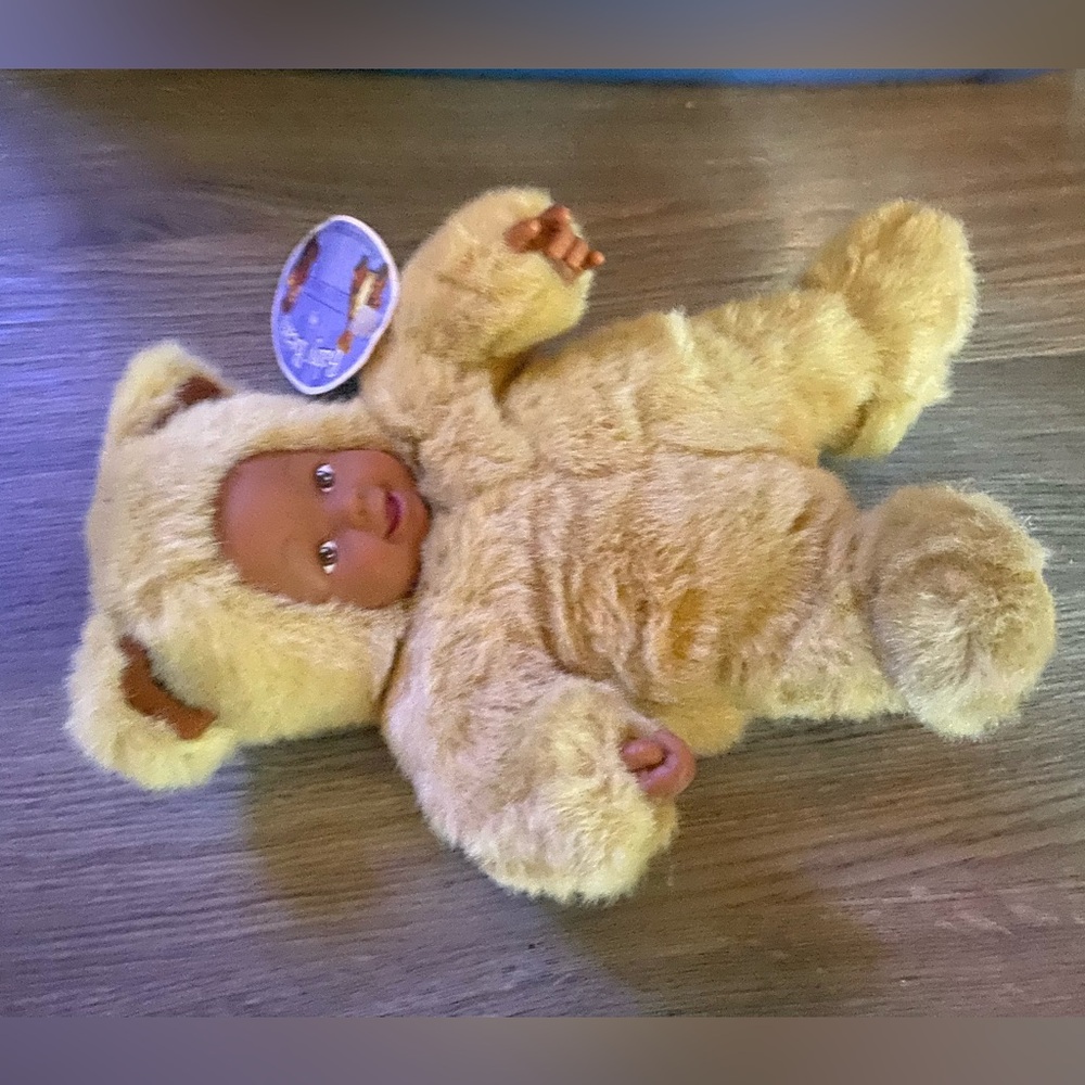 Plush Tan Bear Doll with Baby Face